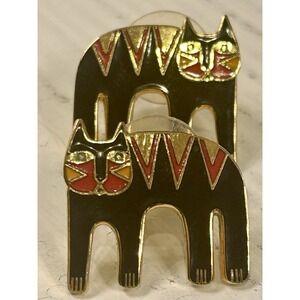 Laurel Burch Cat Enameled Black/Red‎ Post Earrings Signed Vintage Gold Plate